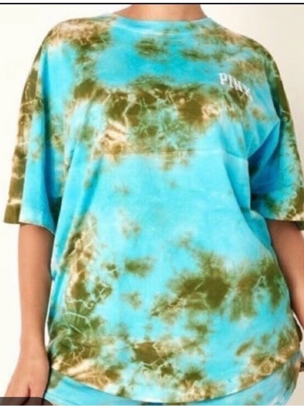 Victoria's Secret PINK oversized cotton tee in a blue and green tie-dye pattern